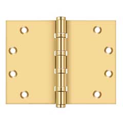 Deltana [CSB4560BB] Solid Brass Door Butt Hinge - Wide Throw - Button Tip - Ball Bearing - Square Corner - Polished Brass (PVD) Finish - Pair - 4 1/2&quot; H x 6&quot; W