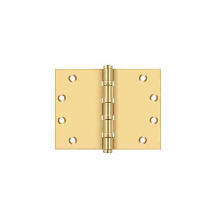 Deltana [CSB4560BB] Solid Brass Door Butt Hinge - Wide Throw - Button Tip - Ball Bearing - Square Corner - Polished Brass (PVD) Finish - Pair - 4 1/2&quot; H x 6&quot; W