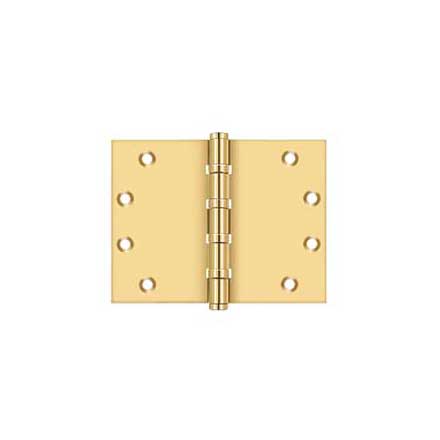 Deltana [CSB4560BB] Solid Brass Door Butt Hinge - Wide Throw - Button Tip - Ball Bearing - Square Corner - Polished Brass (PVD) Finish - Pair - 4 1/2&quot; H x 6&quot; W