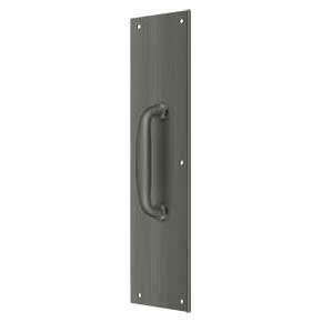 Deltana [PPH55U15A] Solid Brass Door Push Plate & Handle - Antique Nickel Finish - 3 1/2" W x 15" L
