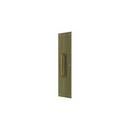 Deltana [PPH55U5] Solid Brass Door Push Plate &amp; Handle - Antique Brass Finish - 3 1/2&quot; W x 15&quot; L