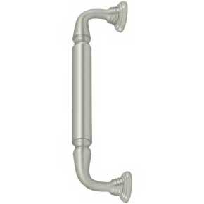 Deltana [DP2578U15] Solid Brass Thru-Bolt Door Pull Handle w/ Rosettes - Brushed Nickel Finish - 10" C/C - 11 3/4" L
