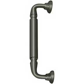 Deltana [DP2578U15A] Solid Brass Thru-Bolt Door Pull Handle w/ Rosettes - Antique Nickel Finish - 10" C/C - 11 3/4" L