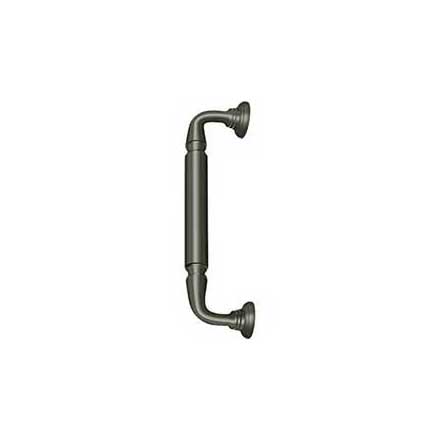 Deltana [DP2578U15A] Solid Brass Thru-Bolt Door Pull Handle w/ Rosettes - Antique Nickel Finish - 10" C/C - 11 3/4" L