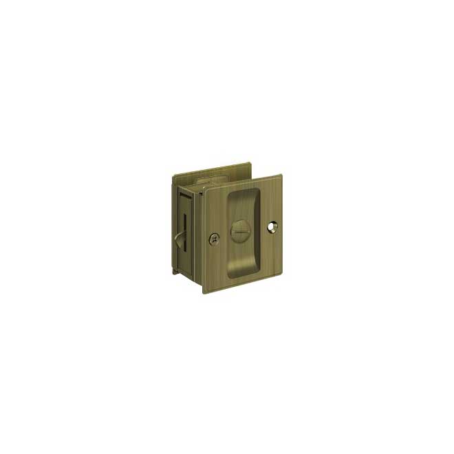 Deltana [SDL25U5] Solid Brass Pocket Door Privacy Lock Antique Brass