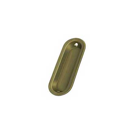 Deltana [FP223U5] Solid Brass Pocket Door Flush Pull - Oblong - Antique Brass - 3 9/16&quot; L