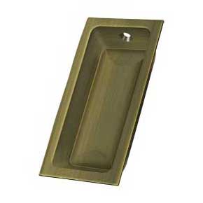 Deltana [FP227U5] Solid Brass Pocket Door Flush Pull - Large Rectangle - Antique Brass - 3 5/8" L