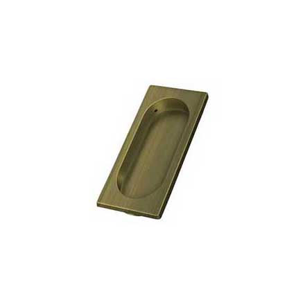 Deltana [FP4134U5] Solid Brass Pocket Door Flush Pull - Large Rectangle w/ Oval - Antique Brass - 3 7/8&quot; L