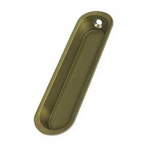 Deltana [FP828U5] Solid Brass Pocket Door Flush Pull - Large Oblong - Antique Brass - 4" L