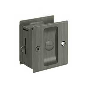 Deltana [SDL25U15A] Solid Brass Pocket Door Privacy Lock - Antique Nickel - 2 1/2" L