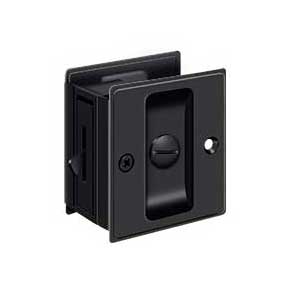 Deltana [SDL25U19] Solid Brass Pocket Door Privacy Lock - Paint Black - 2 1/2" L