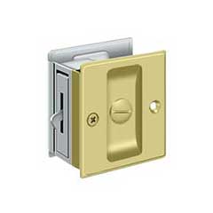 Deltana [SDL25U3/26] Solid Brass Pocket Door Privacy Lock - Polished Brass &amp; Polished Chrome - 2 1/2&quot; L