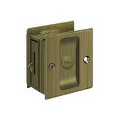 Deltana [SDL25U5] Solid Brass Pocket Door Privacy Lock - Antique Brass - 2 1/2&quot; L