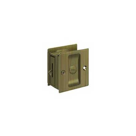 Deltana [SDL25U5] Solid Brass Pocket Door Privacy Lock - Antique Brass - 2 1/2" L