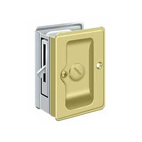 Deltana [SDLA325U3/26] Solid Brass Pocket Door Privacy Lock - Adjustable - Polished Brass & Polished Chrome - 3 1/4" L
