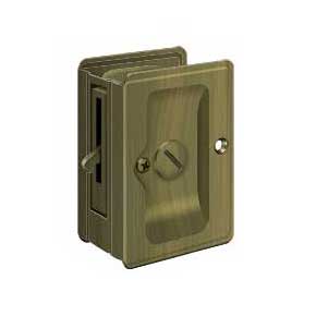 Deltana [SDLA325U5] Solid Brass Pocket Door Privacy Lock - Adjustable - Antique Brass - 3 1/4" L
