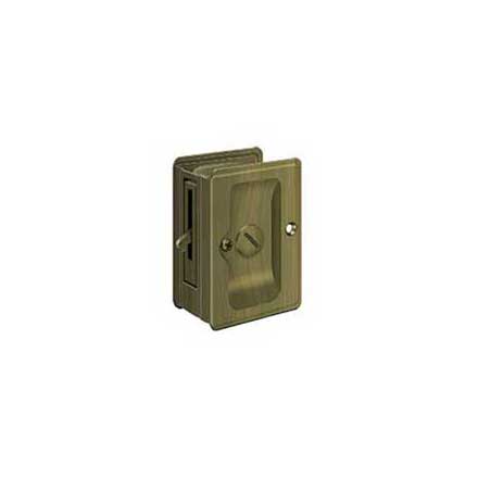 Deltana [SDLA325U5] Solid Brass Pocket Door Privacy Lock - Adjustable - Antique Brass - 3 1/4&quot; L