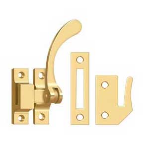 Deltana [CF450CR003] Solid Brass Window Casement Fastener - Reversible Lever - Polished Brass (PVD) Finish - 4 1/2" L
