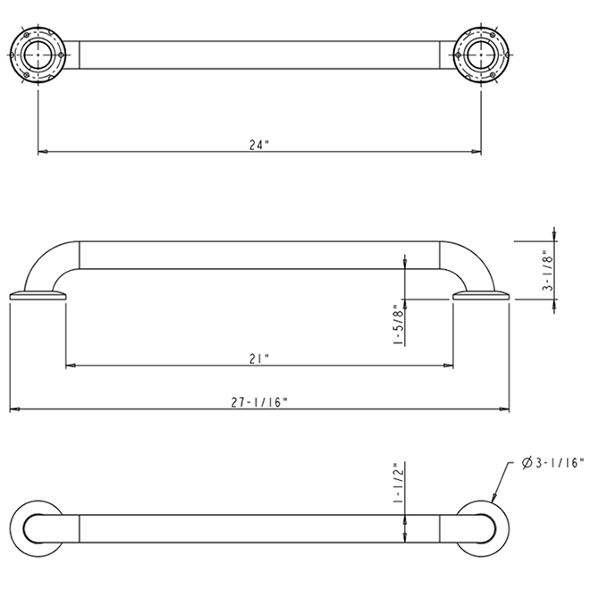 Elements [GRAB24R] Stainless Steel Bathroom Safety Grab Bar 24" C/C