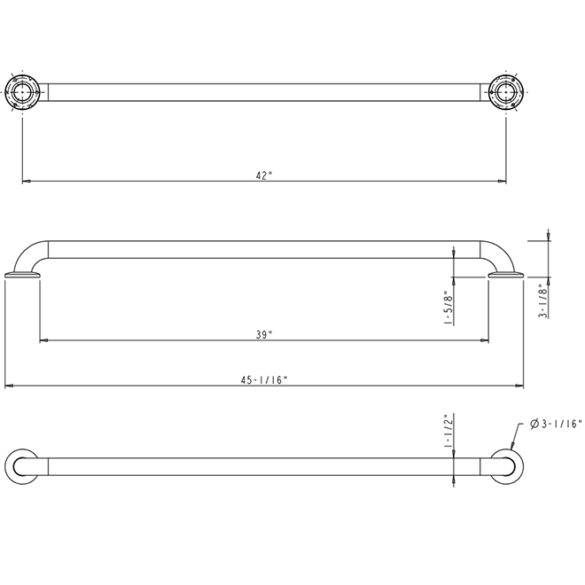 Elements [GRAB42R] Stainless Steel Bathroom Safety Grab Bar 42" C/C
