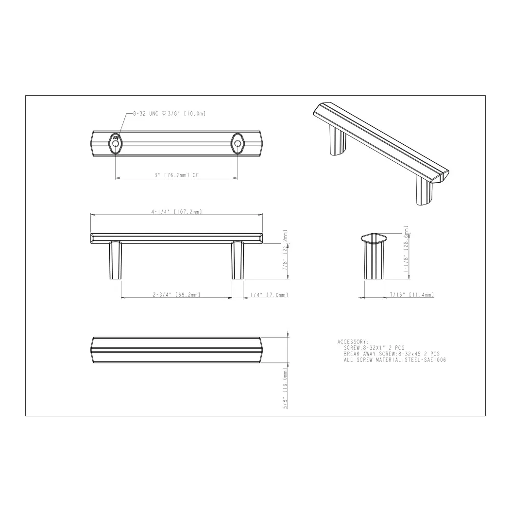 Elements 641-3 Cabinet Pull