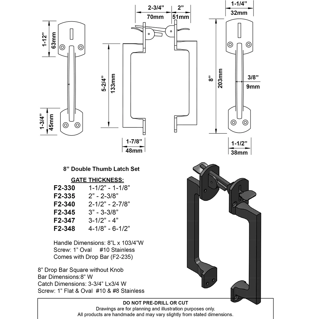 Forever Hardware [F2-330-A] Solid Bronze Gate Double Thumb Latch