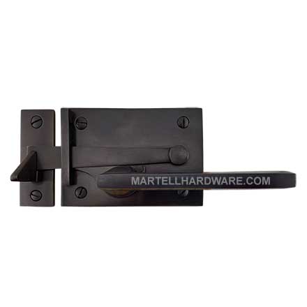 Forever Hardware [F1-550-00-BAR-LH] Solid Bronze Gate Drop Bar Latch Set - Horizontal Square Plate - Single Side - 2&quot; Backset - Left Handed - 3&quot; H x 4 1/2&quot; L