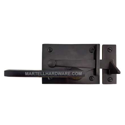 Forever Hardware [F1-550-00-BAR-RH] Solid Bronze Gate Drop Bar Latch Set - Horizontal Square Plate - Single Side - 2&quot; Backset - Right Handed - 3&quot; H x 4 1/2&quot; L
