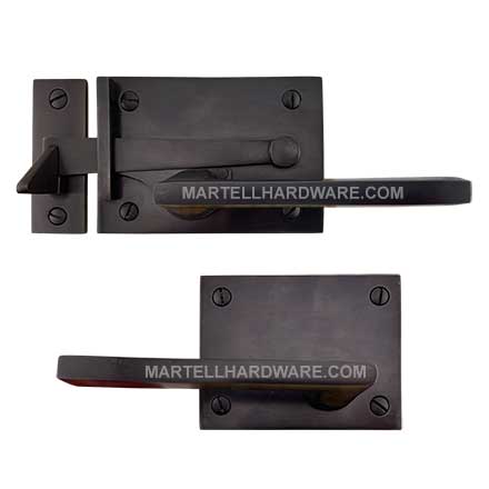 Forever Hardware [F1-550-00-SET-LH] Solid Bronze Gate Drop Bar Latch Set - Horizontal Square Plate - 2&quot; Backset - Left Handed - 3&quot; H x 4 1/2&quot; L
