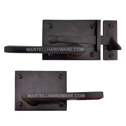 Forever Hardware [F1-555-00-SET-RH] Solid Bronze Gate Drop Bar Latch Set - Horizontal Square Plate - 2 3/8" Backset - Right Handed - 3" H x 4 1/2" L