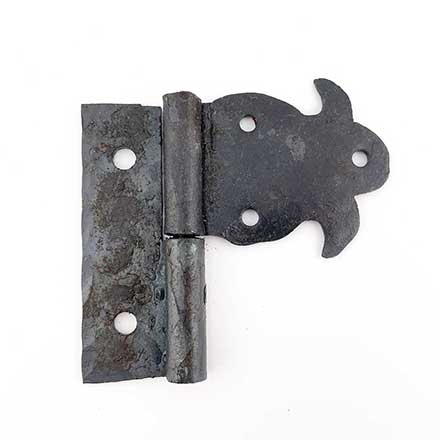 Hammered Hinges [110.50L-GF] Forged Iron Cabinet Hinge - Fleur de Lis Flag - Left Mount w/ Flush Mount Post - 2 1/8&quot; Flag