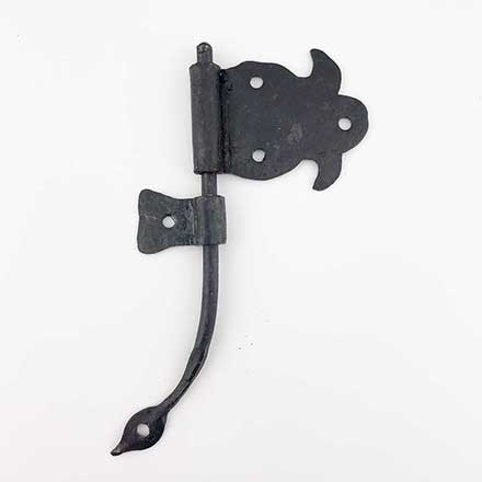 Hammered Hinges [110.50L-RT] Forged Iron Cabinet Hinge - Fleur de Lis Flag - Left Mount w/ Rat Tail &amp; Support Flag - 2 1/8&quot; Flag