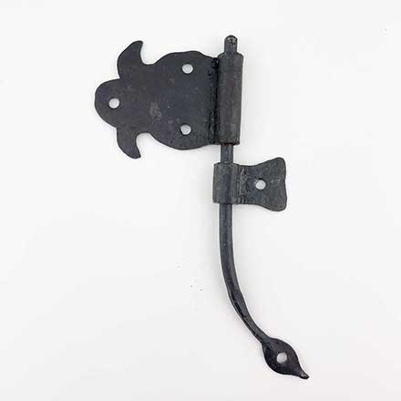 Hammered Hinges [110.50R-RT] Forged Iron Cabinet Hinge - Fleur de Lis Flag - Right Mount w/ Rat Tail &amp; Support Flag - 2 1/8&quot; Flag