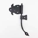 Hammered Hinges [110.50R-RT] Forged Iron Cabinet Hinge - Fleur de Lis Flag - Right Mount w/ Rat Tail & Support Flag - 2 1/8" Flag