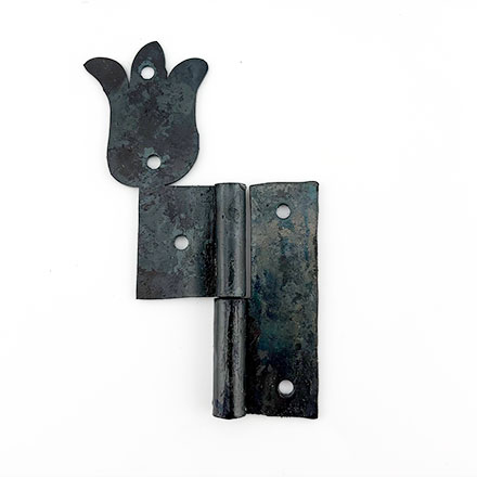 Hammered Hinges [112.20R-GF] Forged Iron Cabinet Hinge - Tulip Flag - Right Mount w/ Flush Mount Post - 1 7/8" Flag