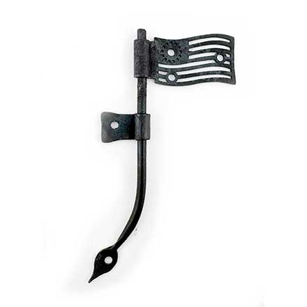Hammered Hinges [118.20L-RT] Forged Iron Cabinet Hinge - Betsy Ross Flag - Left Mount w/ Rat Tail &amp; Support Flag - 1" Flag
