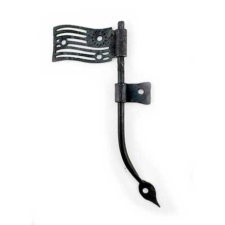 Hammered Hinges [118.20R-RT] Forged Iron Cabinet Hinge - Betsy Ross Flag - Right Mount w/ Rat Tail &amp; Support Flag - 1" Flag