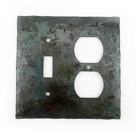Hammered Hinges [901TS.921SO] Forged Iron Wall Plug &amp; Switch Plate Cover - Single Switch / Double Outlet - Natural Linseed Finish