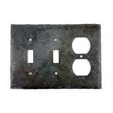 Hammered Hinges [902TS-921FO] Forged Iron Wall Plate - Double Toggle &amp; Single Duplex Receptacle - Natural Linseed Finish