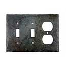 Hammered Hinges [902TS-921SO] Forged Iron Wall Plate - Double Toggle & Single Duplex Receptacle - Natural Linseed Finish