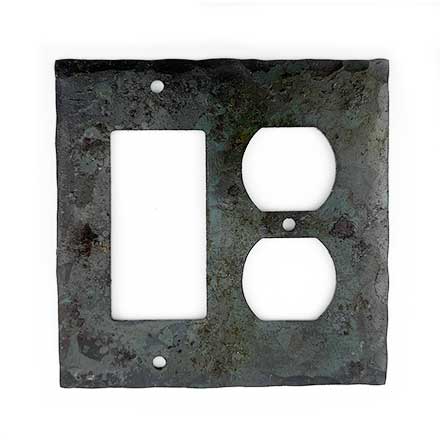 Hammered Hinges [911FS-921SO] Forged Iron Wall Plate - Single Duplex Receptacle &amp; Rocker/GFI - Natural Linseed Finish