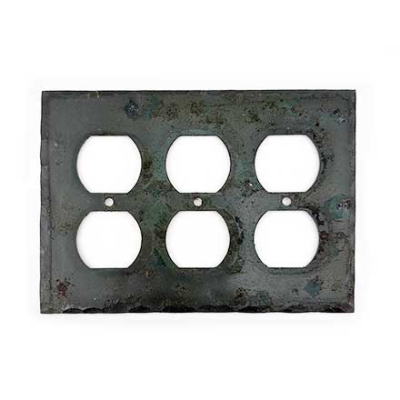 Hammered Hinges [923SO] Forged Iron Wall Plate - Triple Duplex Receptacle - Natural Linseed Finish