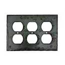 Hammered Hinges [923SO] Forged Iron Wall Plate - Triple Duplex Receptacle - Natural Linseed Finish