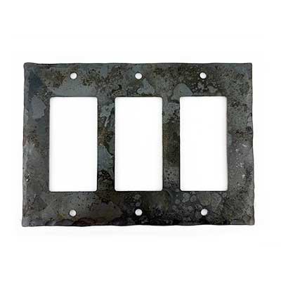 Hammered Hinges [933FO] Forged Iron Wall Plate - Triple Rocker/GFI - Natural Linseed Finish