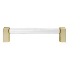 Hapny Home [C502-SB] Acrylic & Solid Brass Cabinet Pull Handle - Clarity Series - Oversized - Clear - Satin Brass Finish - 5" C/C - 5 3/8" L