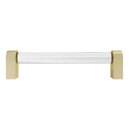 Hapny Home [C502-SB] Acrylic &amp; Solid Brass Cabinet Pull Handle - Clarity Series - Oversized - Clear - Satin Brass Finish - 5&quot; C/C - 5 3/8&quot; L