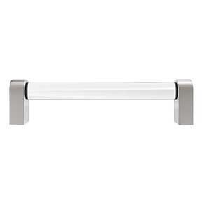 Hapny Home [C502-SN] Acrylic & Solid Brass Cabinet Pull Handle - Clarity Series - Oversized - Clear - Satin Nickel Finish - 5" C/C - 5 3/8" L