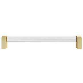 Hapny Home [C503-SB] Acrylic & Solid Brass Cabinet Pull Handle - Clarity Series - Oversized - Clear - Satin Brass Finish - 8" C/C - 8 3/8" L