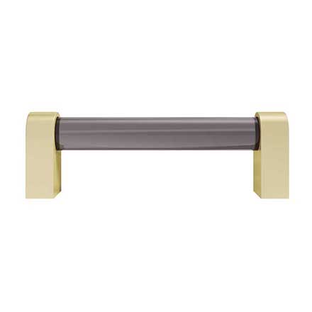 Hapny Home [C501-BSB] Acrylic &amp; Solid Brass Cabinet Pull Handle - Clarity Series - Standard Size - Smoke - Satin Brass Finish - 96mm C/C - 4 3/16&quot; L