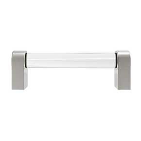 Hapny Home [C501-SN] Acrylic & Solid Brass Cabinet Pull Handle - Clarity Series - Standard Size - Clear - Satin Nickel Finish - 96mm C/C - 4 3/16" L
